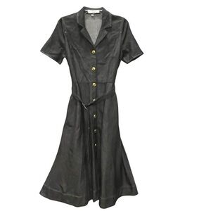 L.K. Bennett London Grey LINEN Blend Belted Flare Dress Princess Kate Size 6 EUC